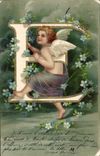 CPA Fantaisie Femme Lettres Lettre E Ange 