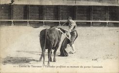 Vintage Postcard Bullfight Bullfight Toreador profiling at the time to carry the thrust