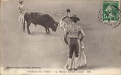 CPA Corrida Course de taureaux Matador entrando a matar 