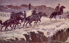 CPA Militaria Armee Russe Artillerie traversant un col des Carpathes Russie Russia 