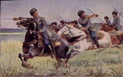 CPA Militaria Cosaques du Don La charge Armee Russe Russie Russia 