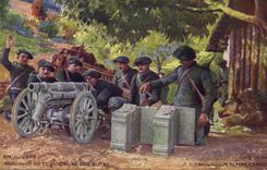 Postal Militaria Canon de 65 de montaña del Alpestres