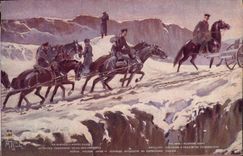 CPA Militaria Artillerie traversant un col des Carpathes Armee Russe Russie Russia 