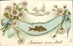 Vintage Postcard Fantasy Flowers Poisson Dove April 1st