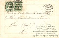 CPA Fantaisie Fleurs Cochon Porc Fer a cheval Trefle Coeur 