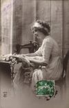 Vintage Postcard Sewing machine Woman