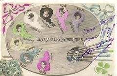 Vintage Postcard Fantasy the colors symbolic systems Women