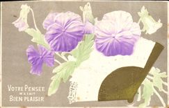 CPA Fantaisie Eventail Fleurs