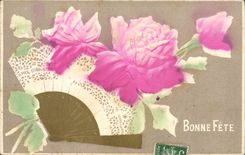 CPA Fantaisie Eventail Fleurs