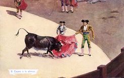 Vintage Postcard Corrida Bullfight Capeo has the alimon
