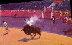 Vintage Postcard Bullfight Bullfight Banderillas of fuego Bertuchi