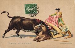 CPA Corrida Course de taureaux Chute du Picador 