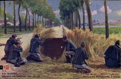 CPA Militaria En guerre Belges defendant uen route 