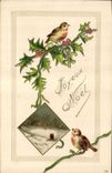 Vintage Postcard Fantasy Flowers Christmas Bird