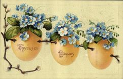 Vintage Postcard Fantasy Flowers Easter Eggs
