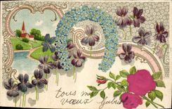 CPA Fantaisie Fleurs Fer a cheval 