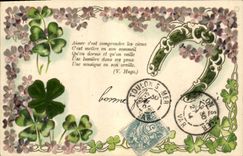 CPA Fantaisie Fleurs Fer a cheval Trefles 