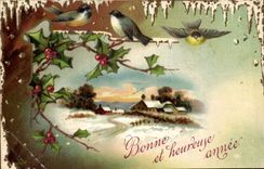 CPA Fantaisie Fleurs Oiseaux 