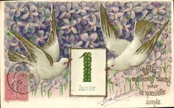 CPA Fantaisie Fleurs Oiseaux 