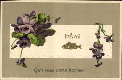 CPA Fantaisie Fleurs Poisson 1er Avril 