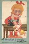 CPA Machine a coudre moderne Singer Enfant Poupee 