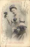 Vintage Postcard Fantaisie the language of the Flowers Violet Modesty Deserves mask