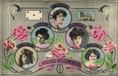 Vintage Postcard Fantasy Flowers Women Language of the hair