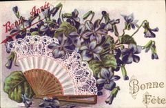 CPA Fantaisie Fleurs Eventail 
