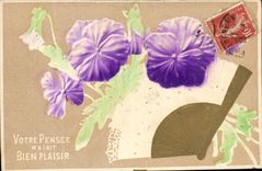 CPA Fantaisie Fleurs Eventail 