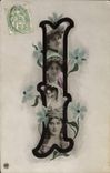 Vintage Postcard Fantasy Woman Letters Letter I