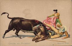 Postal Corrida Corrida de toros Caída de picador