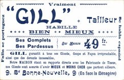 CPA Militaria Infanterie Depart de permissionnaires Publicite Gill Tailleur Bd Bonne Nouvelle Paris 