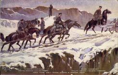 CPA Militaria Armee russe Artillerie traversant un col de Carpathes Russie Russia 