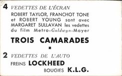 CPM Cinema Robert Taylor Franchot Tone Robert Young Margaret Sullavan Trois Camarades 