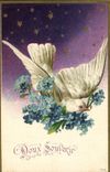 CPA Fantaisie Fleurs Colombe 