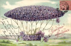 Vintage Postcard Fantasy Flowers Airship Zeppelin