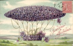 CPA Fantaisie Fleurs Dirigeable Zeppelin 