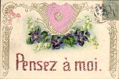 Vintage Postcard Fantaisie Flowers Heart Think has me