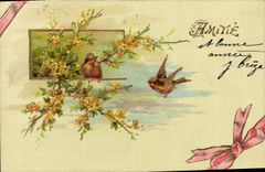 CPA Fantaisie Fleurs Oiseaux 