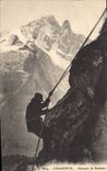 Vintage Postcard Alpinism Chamonix Grimpee of rocks