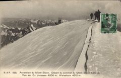 CPA Alpinisme Ascension du Mont Blanc Depart du sommet du Mont Blanc Vue sur Gr Jorasses Weisshorn 