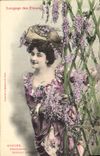 Vintage Postcard Fantasy Language of the Flowers Woman Wisteria
