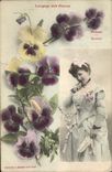 CPA Fantaisie Langage des Fleurs Femme Pensee 