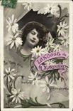 Vintage Postcard Fantasy Language of the Flowers Marguerite Woman