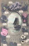 Vintage Postcard Fantasy Language of the Flowers Boat