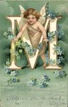 CPA Fantaisie Femme Lettres Lettre M Enfant Ange TOP