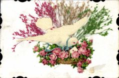 CPA Fantaisie Fleurs Colombe 