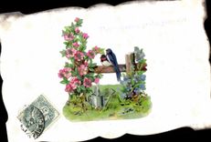 CPA Fantaisie Fleurs Oiseaux 