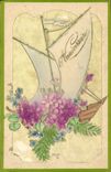 Vintage Postcard Fantasy Flowers Boat (fabric decoration)