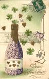 Vintage Postcard Fantasy Flowers Champagne Clover